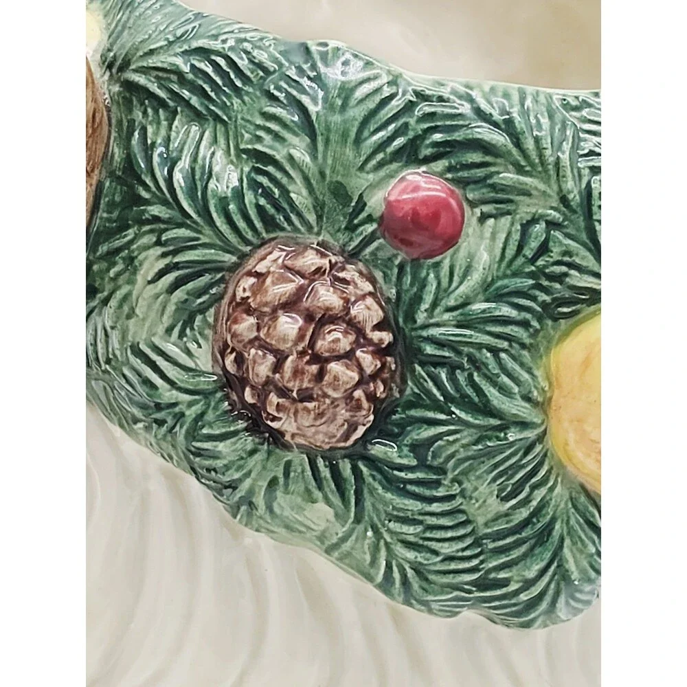 Fitz & Floyd Father Christmas Santa Pitcher 1991 Vintage Ceramic Fruit Pinecones